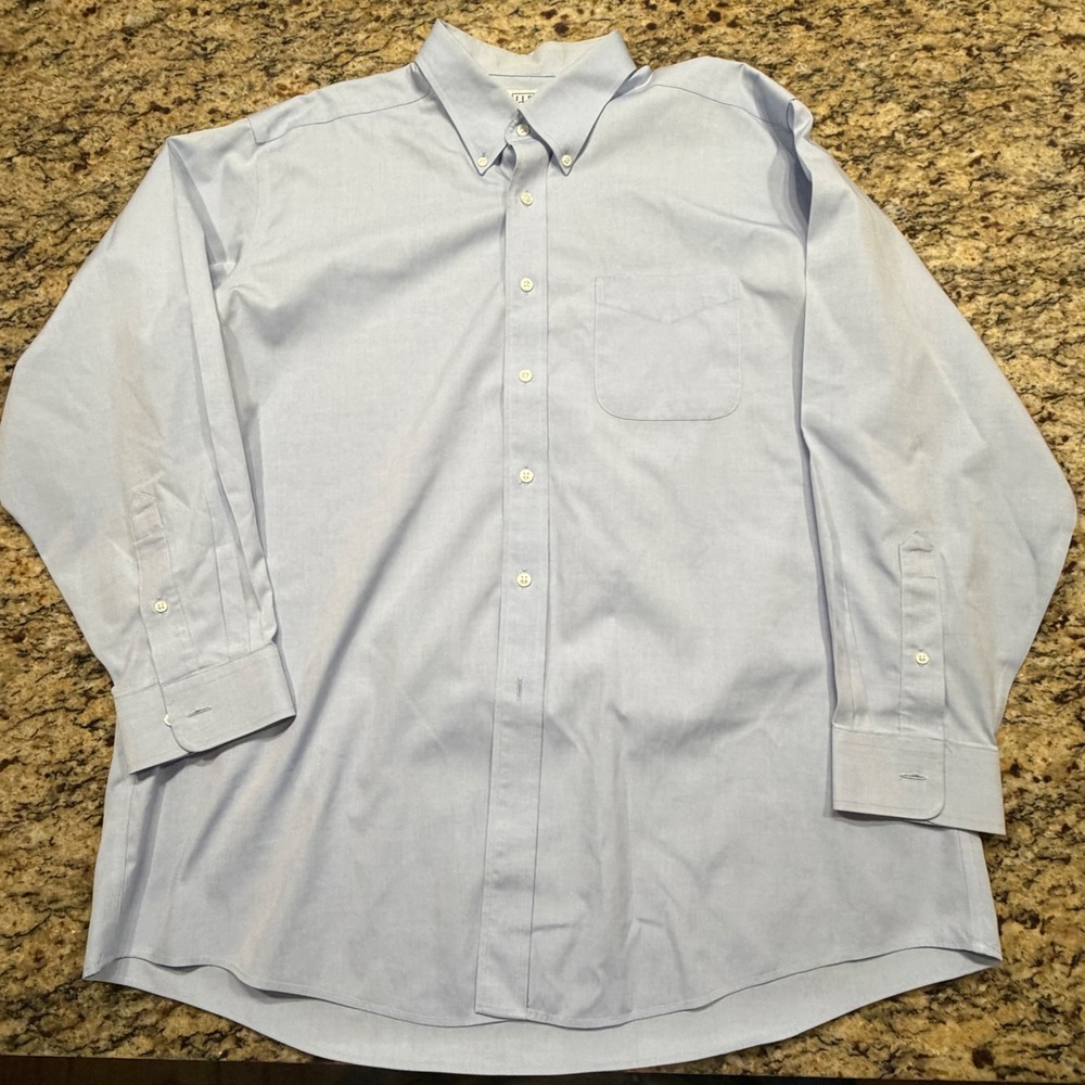 LL Bean Mens Light Blue Cotton Oxford Button Down Dress Shirt 17.5-34 251423‎